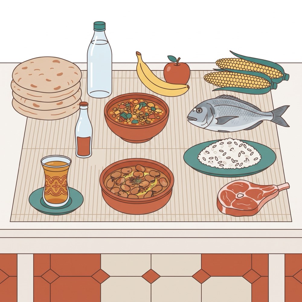 A table with Moroccan food